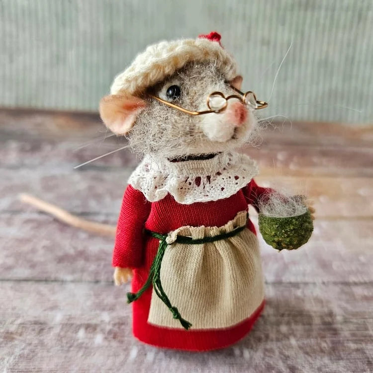 Handmade Felt Mouse Decorative Figurine - Wool & Leather - 7,6 cm - Cute Ornament for Seasonal Décor | Sansoti
