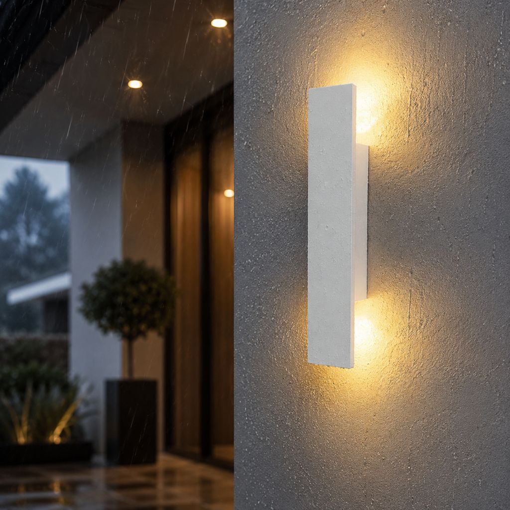 Wetterbeständige Aluminium-Wandleuchte mit LED für den Außenbereich, Weiß, 20,5–61 cm, IP65 wasserdicht, Gartenbeleuchtung, Außenleuchte | Sansoti