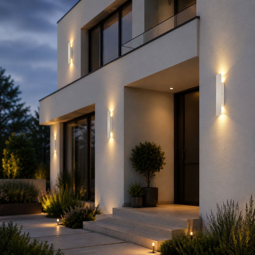Wetterbeständige Aluminium-Wandleuchte mit LED für den Außenbereich, Weiß, 20,5–61 cm, IP65 wasserdicht, Gartenbeleuchtung, Außenleuchte | Sansoti