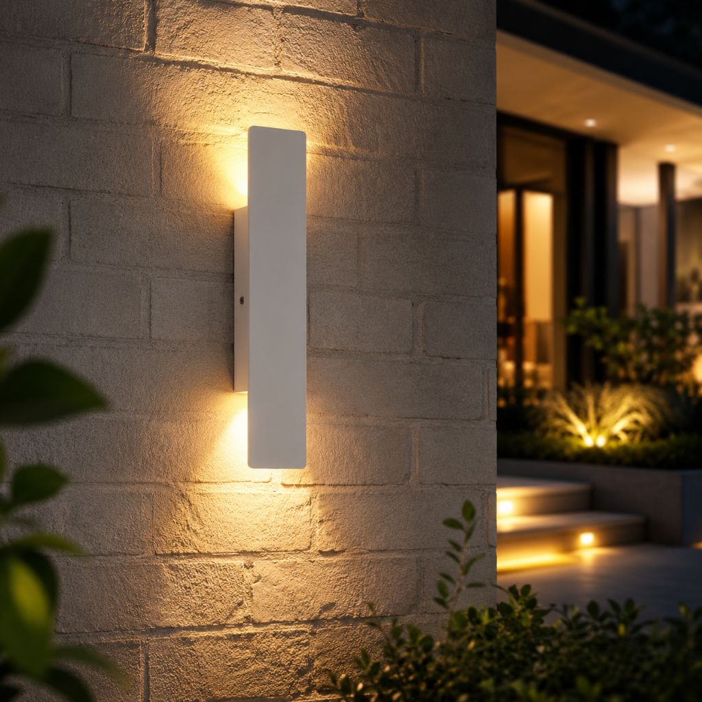 Wetterbeständige Aluminium-Wandleuchte mit LED für den Außenbereich, Weiß, 20,5–61 cm, IP65 wasserdicht, Gartenbeleuchtung, Außenleuchte | Sansoti