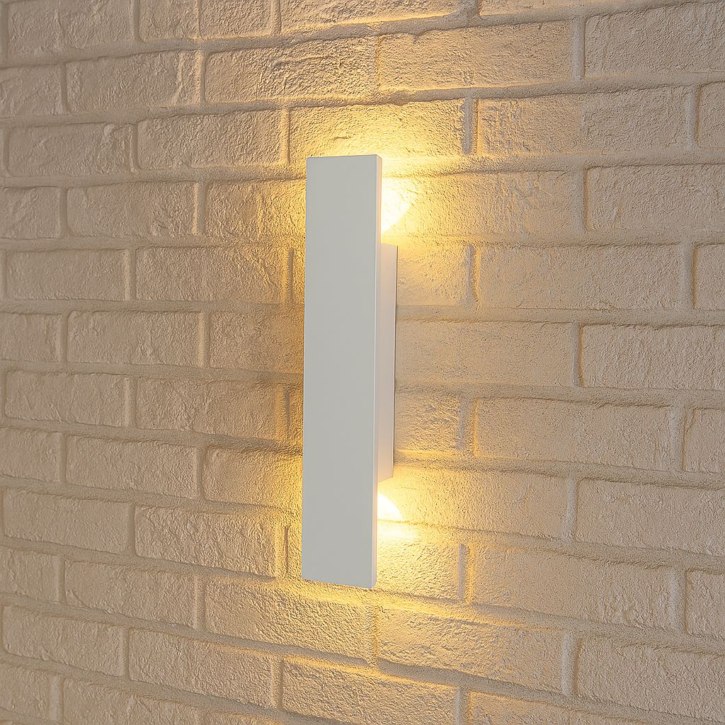 Wetterbeständige Aluminium-Wandleuchte mit LED für den Außenbereich, Weiß, 20,5–61 cm, IP65 wasserdicht, Gartenbeleuchtung, Außenleuchte | Sansoti