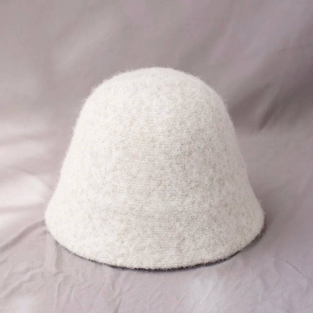 Wool Bucket Hat for Women Fisherman Hat Winter Warm Wool Texture Foldable Retro Vintage Style Casual Hat | Sansoti