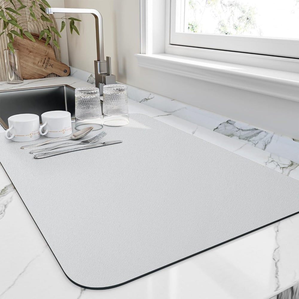 Afdroogmat Keuken Diatomiet 40x30cm Grijs Sneldrogend Absorberend Aanrecht Vaat Droogmat Antislip Keukenorganizer | Sansoti