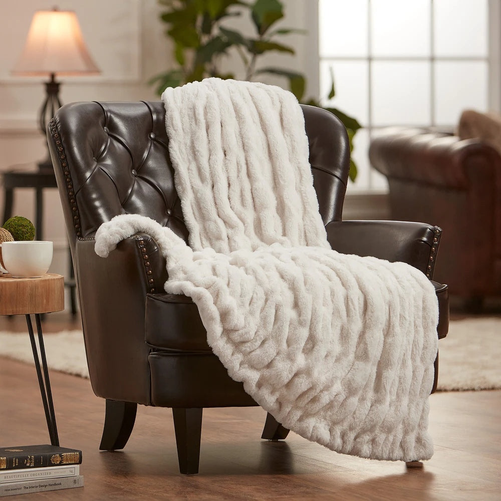 Faux Fur Throw Double-Sided Velvety Soft Warm Comfortable Decorative Cozy Living Room Bedroom | Sansoti