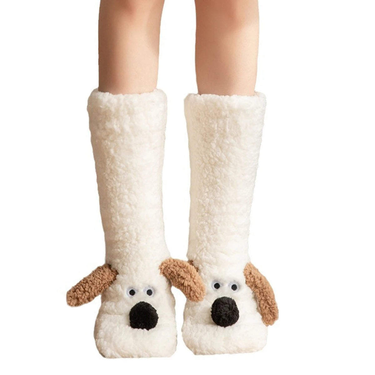 Plush house socks with dog motif for warm feet and legs, women's winter non-slip comfort socks, house socks | Sansoti