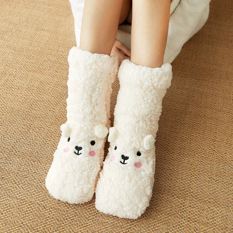 Chaussettes polaires à motif ours antidérapant pour une chaleur et un confort optimaux à la maison, femmes et hommes, chaussettes d'intérieur d'hiver | Sansoti