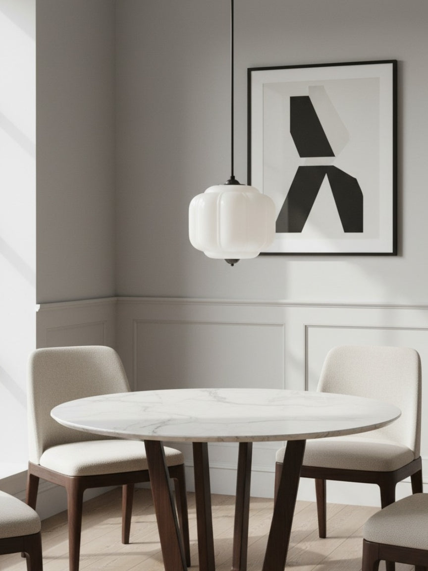 Vintage Kroonluchter met Crèmekleurige Glazen Kappen – Hanglamp in Retro-Stijl voor Eetkamer & Woonkamer | Sansoti