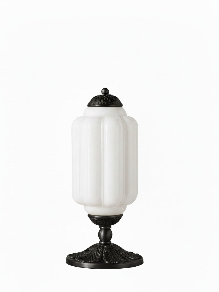 Vintage Glazen Tafellamp met Messing of Zwarte Afwerking | Sansoti