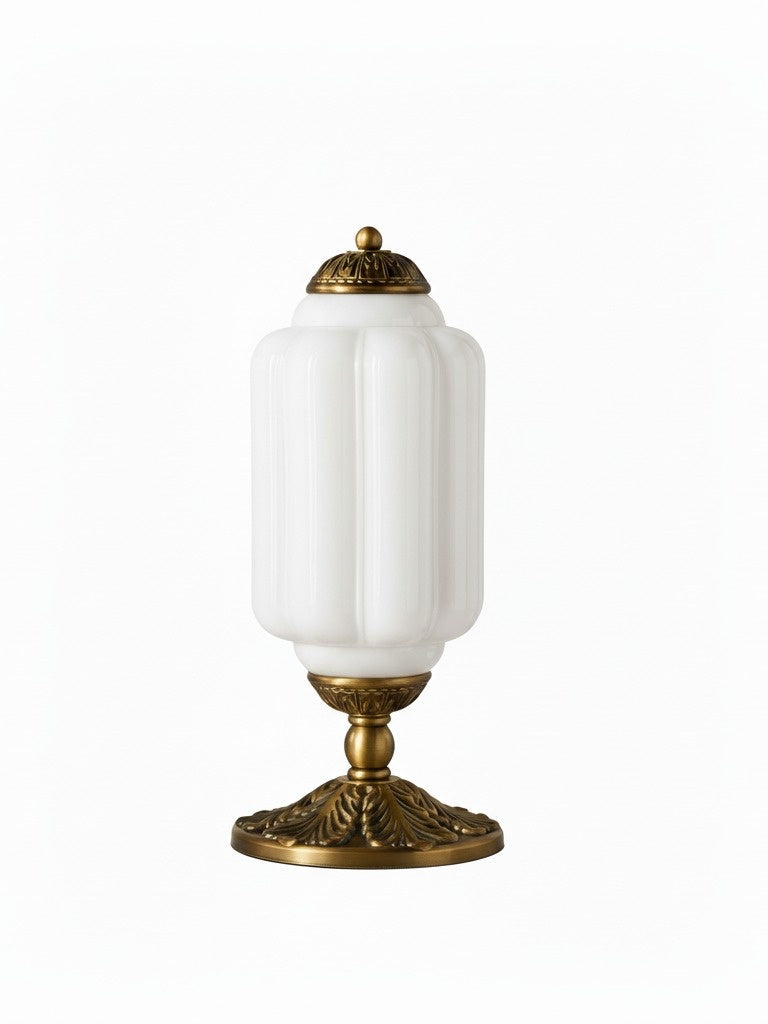 Vintage Glazen Tafellamp met Messing of Zwarte Afwerking | Sansoti