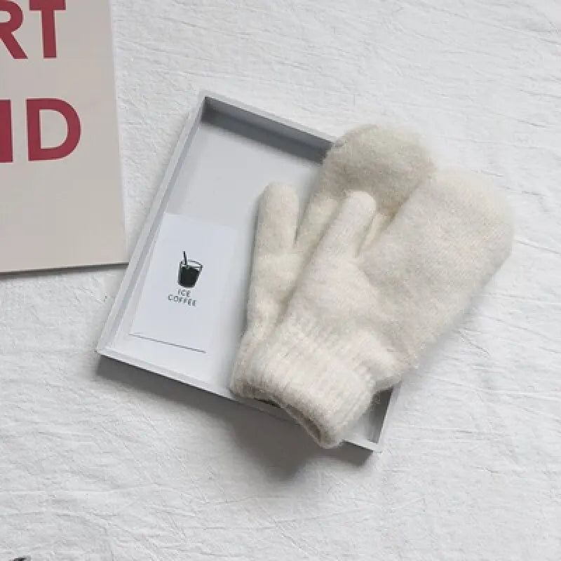 Knitted Mittens with Faux Fur, Fully Lined, Winter Warmth, Women's Men's Unisex Gloves, Winter Accessory | Sansoti