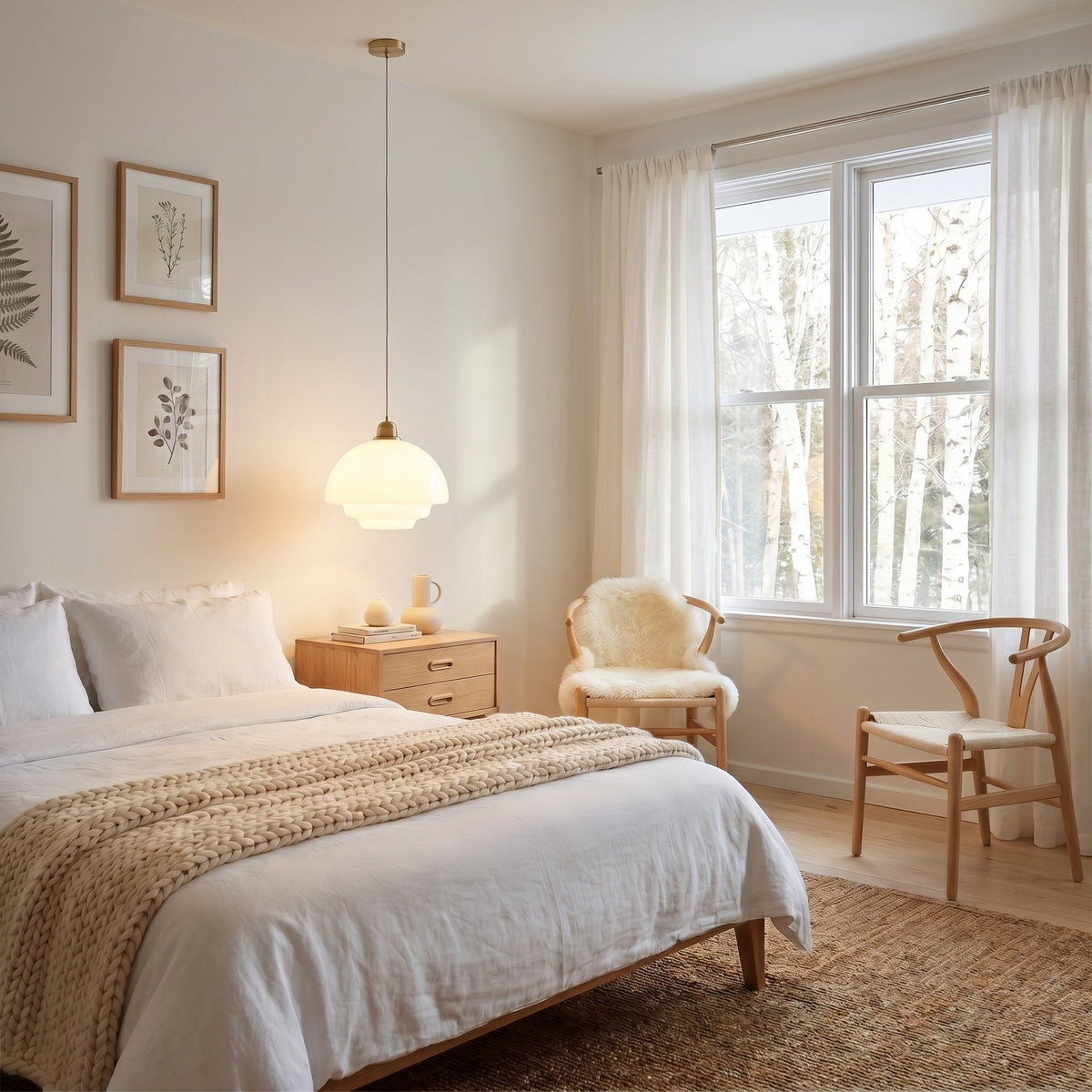 Wisząca lampa z mlecznobiałym szklanym kloszem, oprawka E27 i żelazna podsufitka, do kuchni, jadalni, przedpokoju i salonu | Sansoti