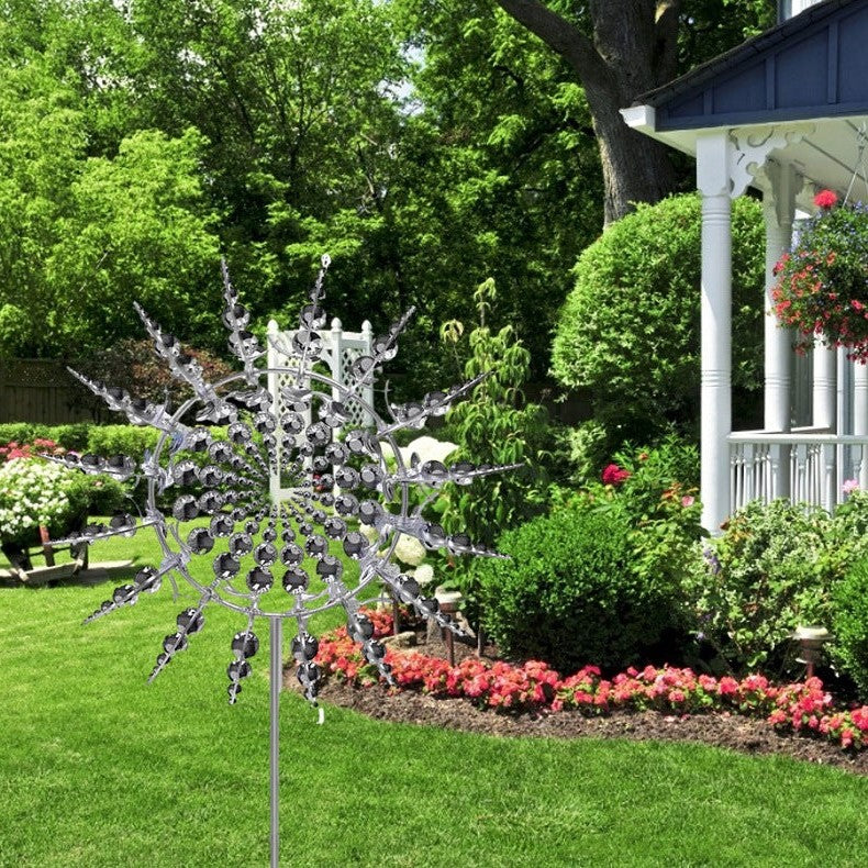 Metallwindmühle als Gartendekoration, 99cm, kinetisches Windspiel, drehbar, wetterfest, farbige Akzente, Garten | Sansoti