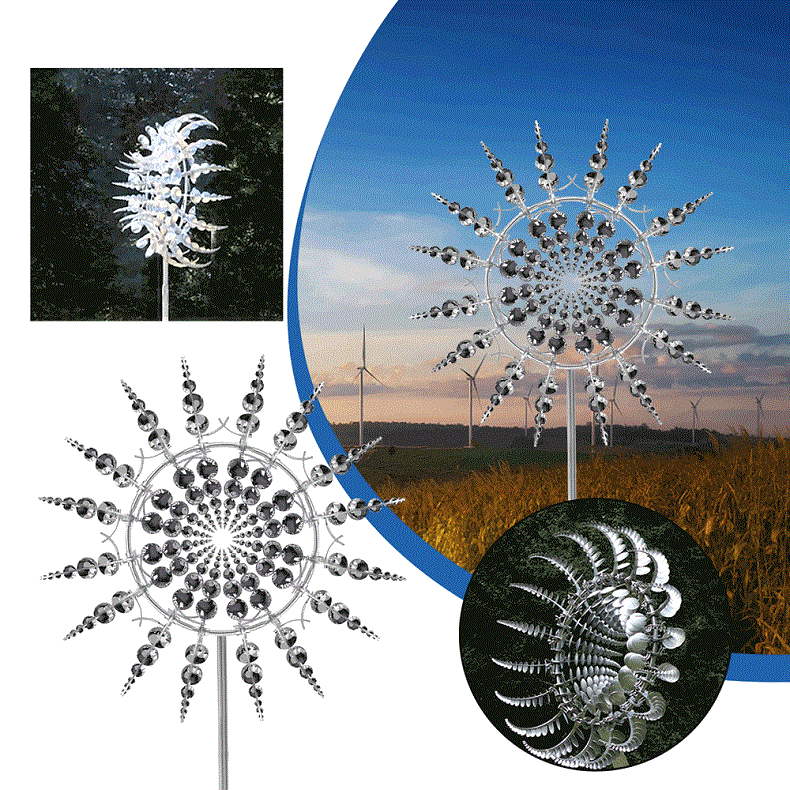Metallwindmühle als Gartendekoration, 99cm, kinetisches Windspiel, drehbar, wetterfest, farbige Akzente, Garten | Sansoti