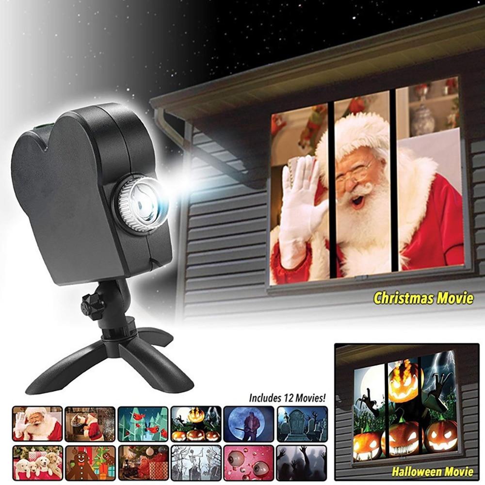 Projection sur fenêtre Animations en mouvement Fêtes Noël Halloween Projecteur LED intérieur extérieur 12 scènes | Sansoti
