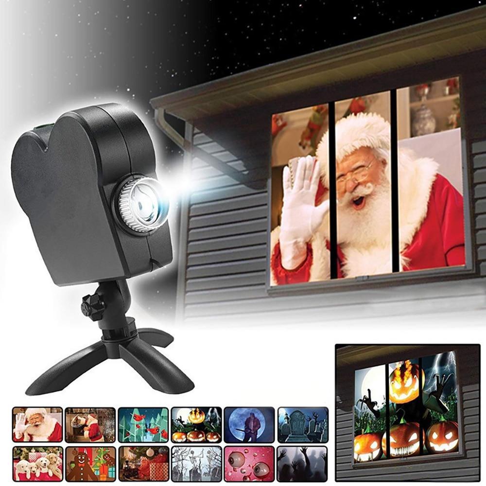 Projection sur fenêtre Animations en mouvement Fêtes Noël Halloween Projecteur LED intérieur extérieur 12 scènes | Sansoti