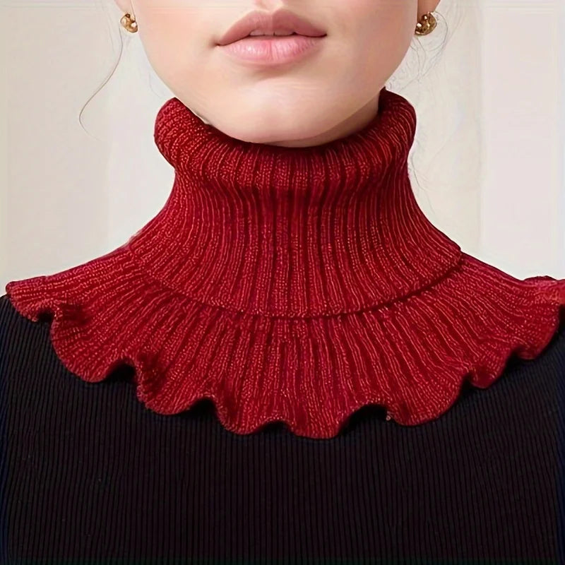 Écharpe tube tricotée pour femme avec bord plissé, extensible, coupe-vent, chaude, en imitation daim de cerf, tour de cou de 60 cm | Sansoti