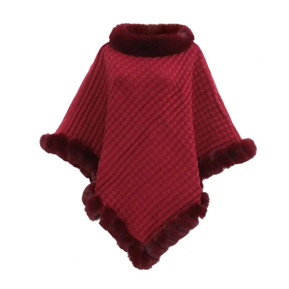 Faux Fur Wrap for Women, Winter Cape in Khaki Beige Bordeaux Gray Black, Imitation Fur Poncho, Elegant and Warm | Sansoti