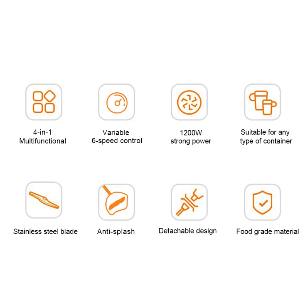 Immersion Blender 1200W 4-in-1 Set with Chopper, Whisk and Smoothie Cup, Stainless Steel Multifunctional Kitchen Mixer | Sansoti