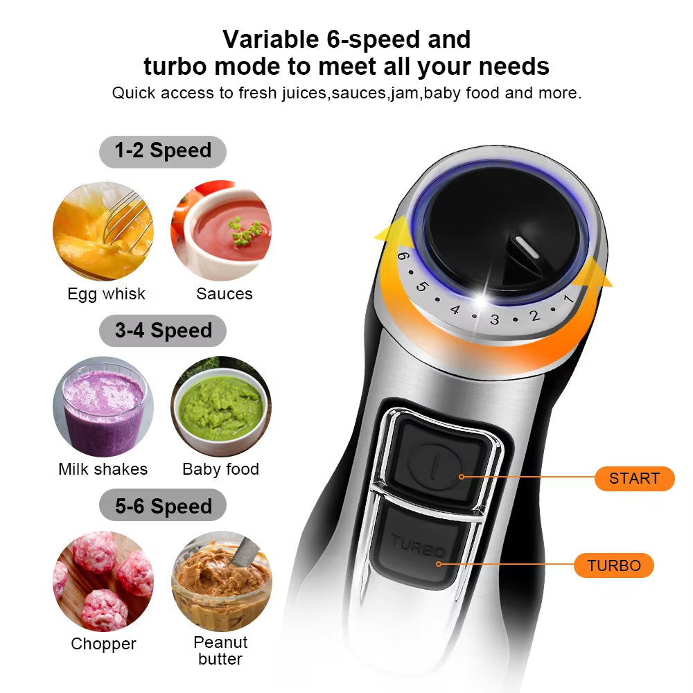 Immersion Blender 1200W 4-in-1 Set with Chopper, Whisk and Smoothie Cup, Stainless Steel Multifunctional Kitchen Mixer | Sansoti