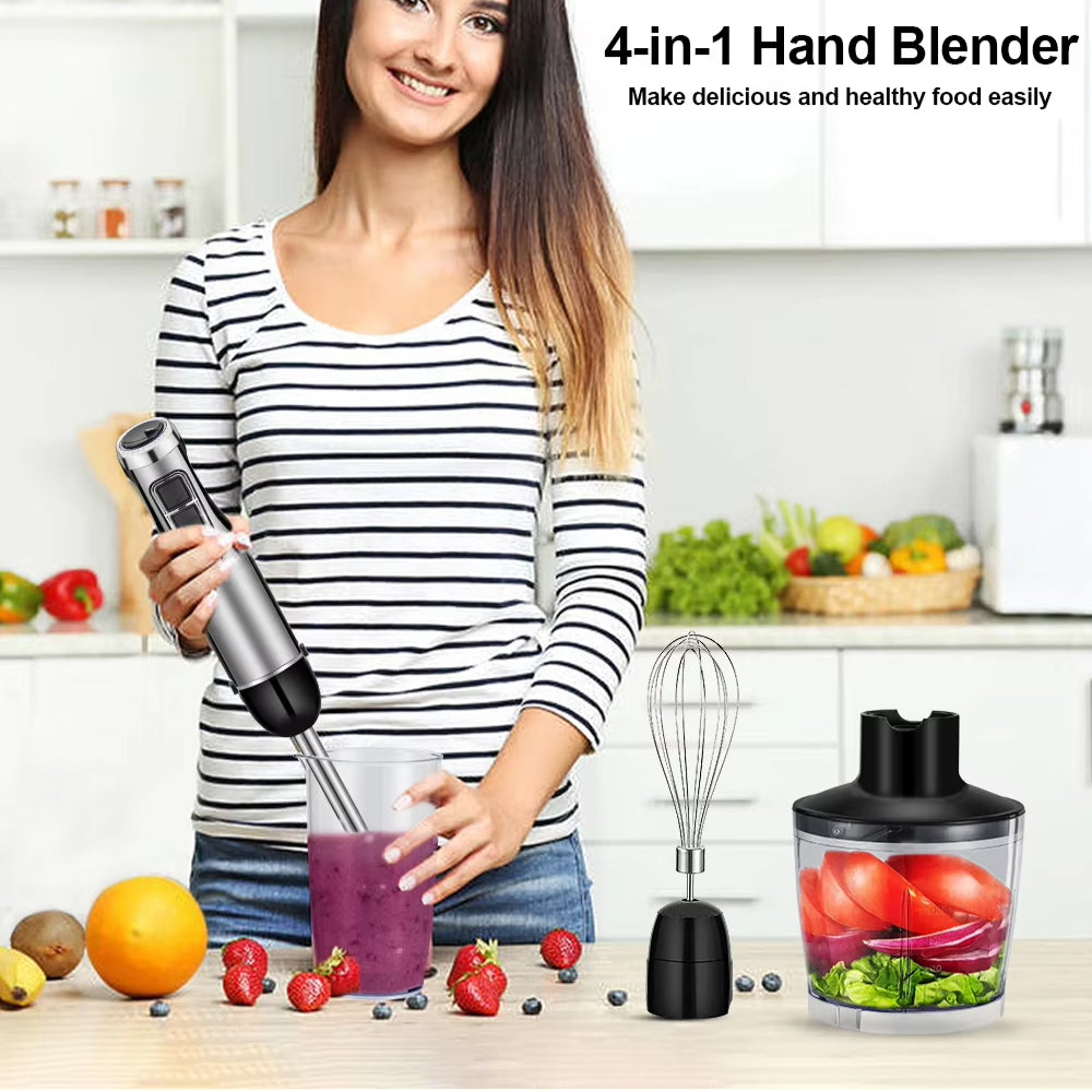 Immersion Blender 1200W 4-in-1 Set with Chopper, Whisk and Smoothie Cup, Stainless Steel Multifunctional Kitchen Mixer | Sansoti