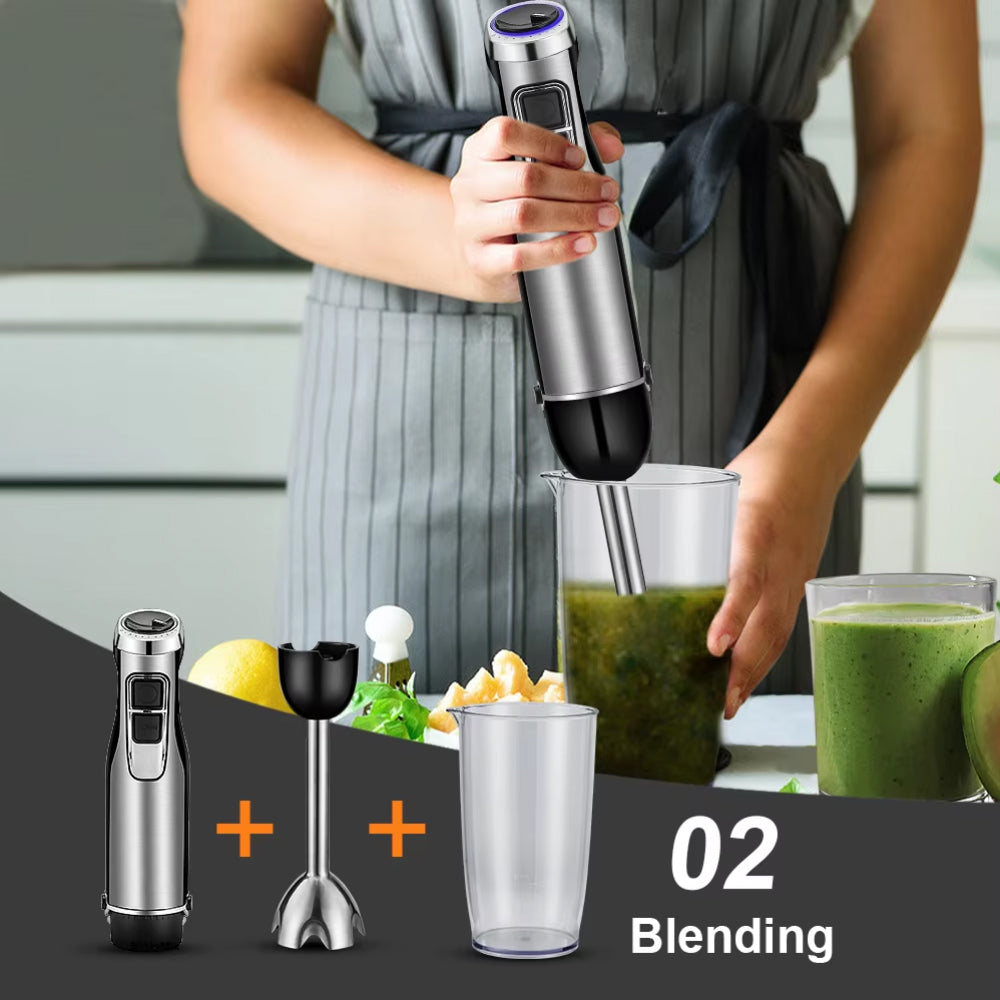 Immersion Blender 1200W 4-in-1 Set with Chopper, Whisk and Smoothie Cup, Stainless Steel Multifunctional Kitchen Mixer | Sansoti