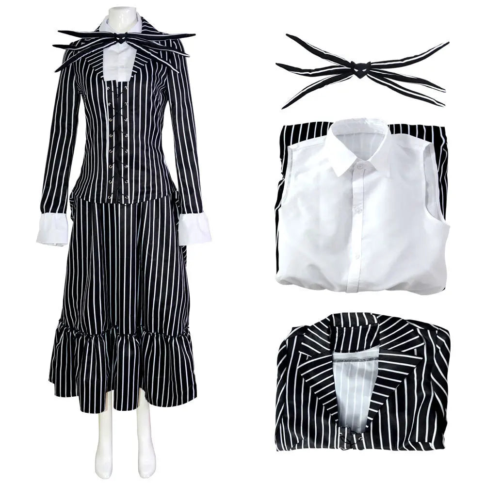Striped Skeleton Costume with Mask Black-White Halloween Costume Carnival Party Dress-Up Clothing for Children | Sansoti