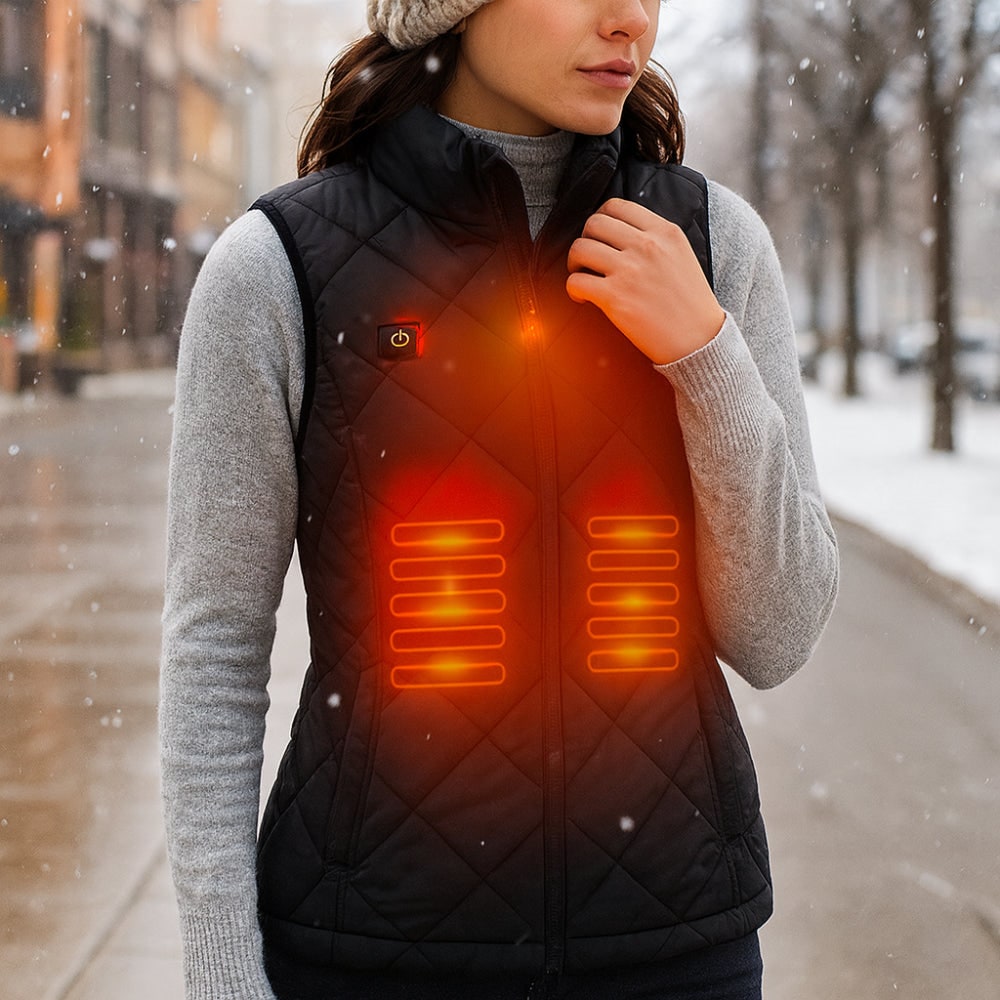 Verwarmbare Damesbodywarmer Gewatteerd met Hoge Kraag Mouwloos Thermolaag Outdoor Wandelen Wintervest | Sansoti