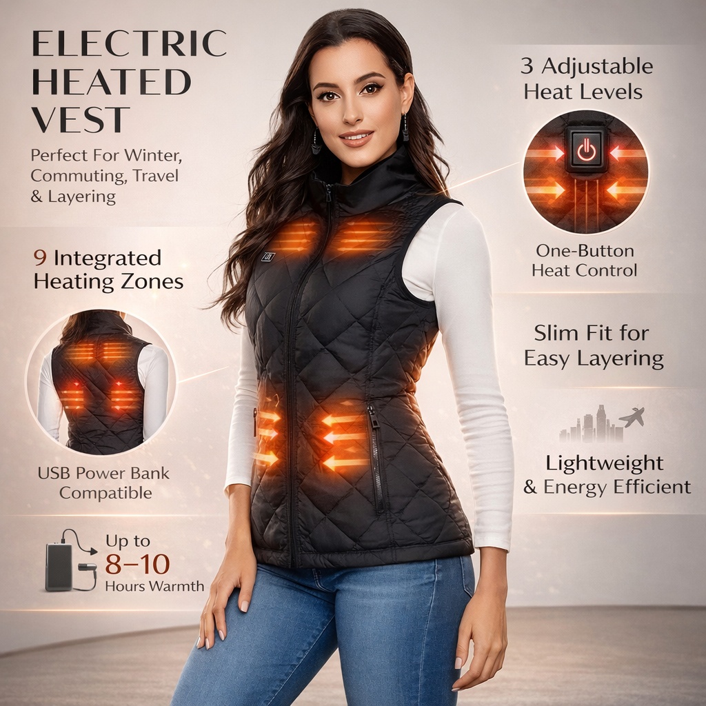 Verwarmbare Damesbodywarmer Gewatteerd met Hoge Kraag Mouwloos Thermolaag Outdoor Wandelen Wintervest | Sansoti