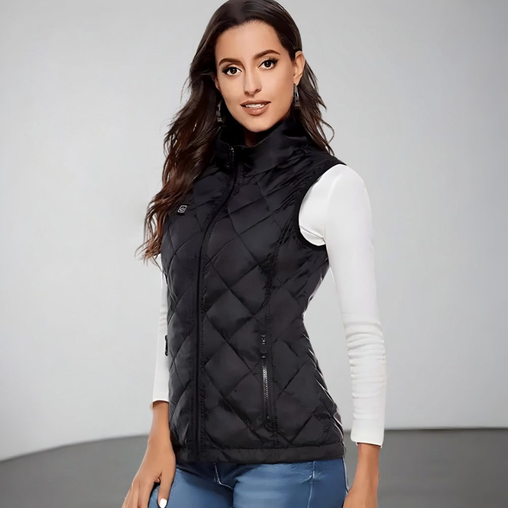 Verwarmbare Damesbodywarmer Gewatteerd met Hoge Kraag Mouwloos Thermolaag Outdoor Wandelen Wintervest | Sansoti
