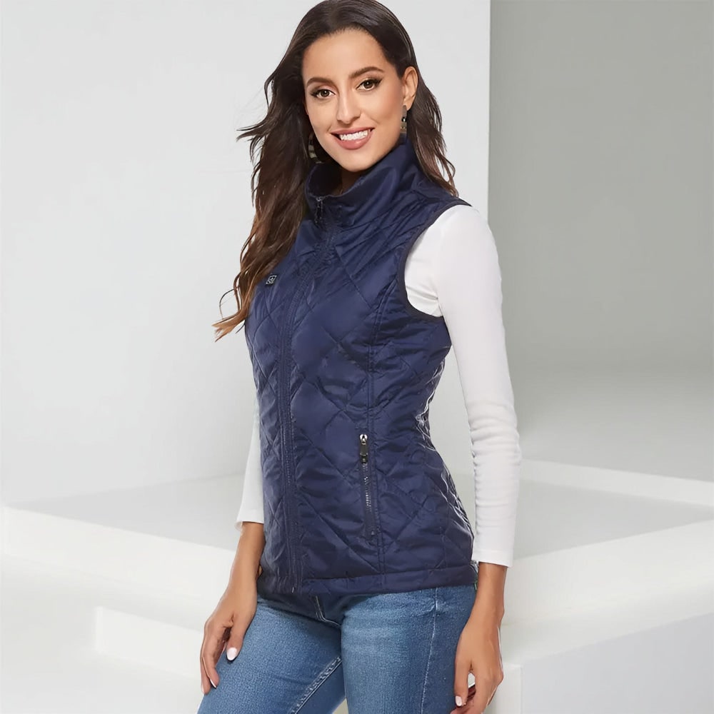 Verwarmbare Damesbodywarmer Gewatteerd met Hoge Kraag Mouwloos Thermolaag Outdoor Wandelen Wintervest | Sansoti