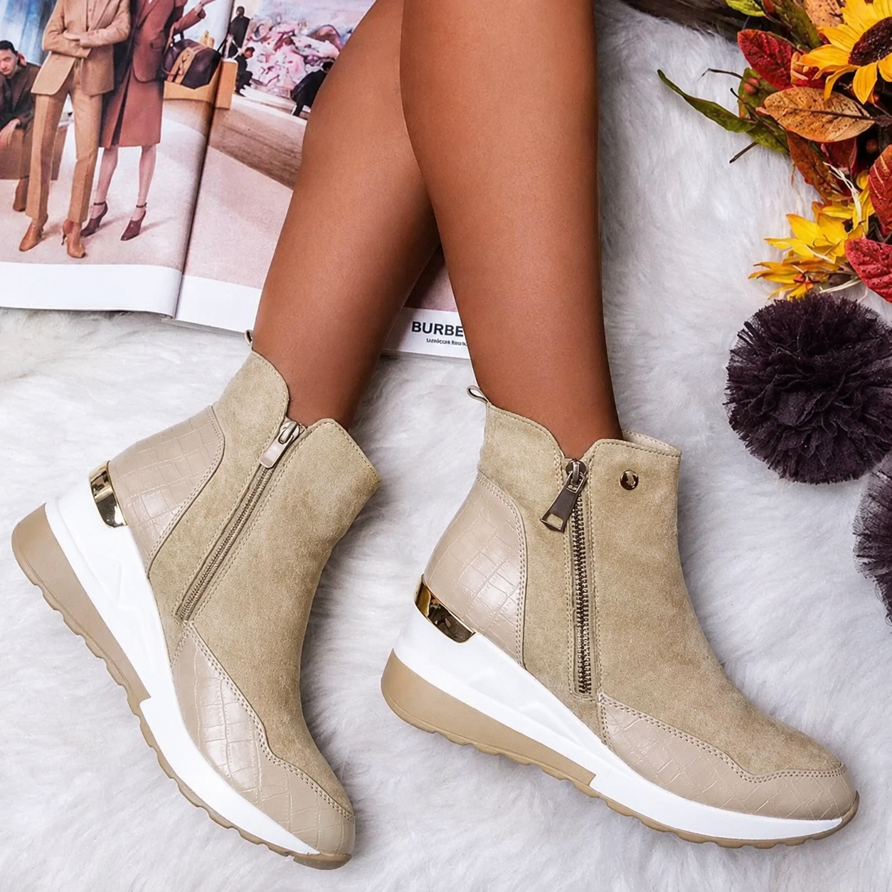 Dames Enkellaarzen Waterdicht Wigmodel Zijrits Comfortabel Antislip Herfst Winter Casual Wandelschoeisel | Sansoti