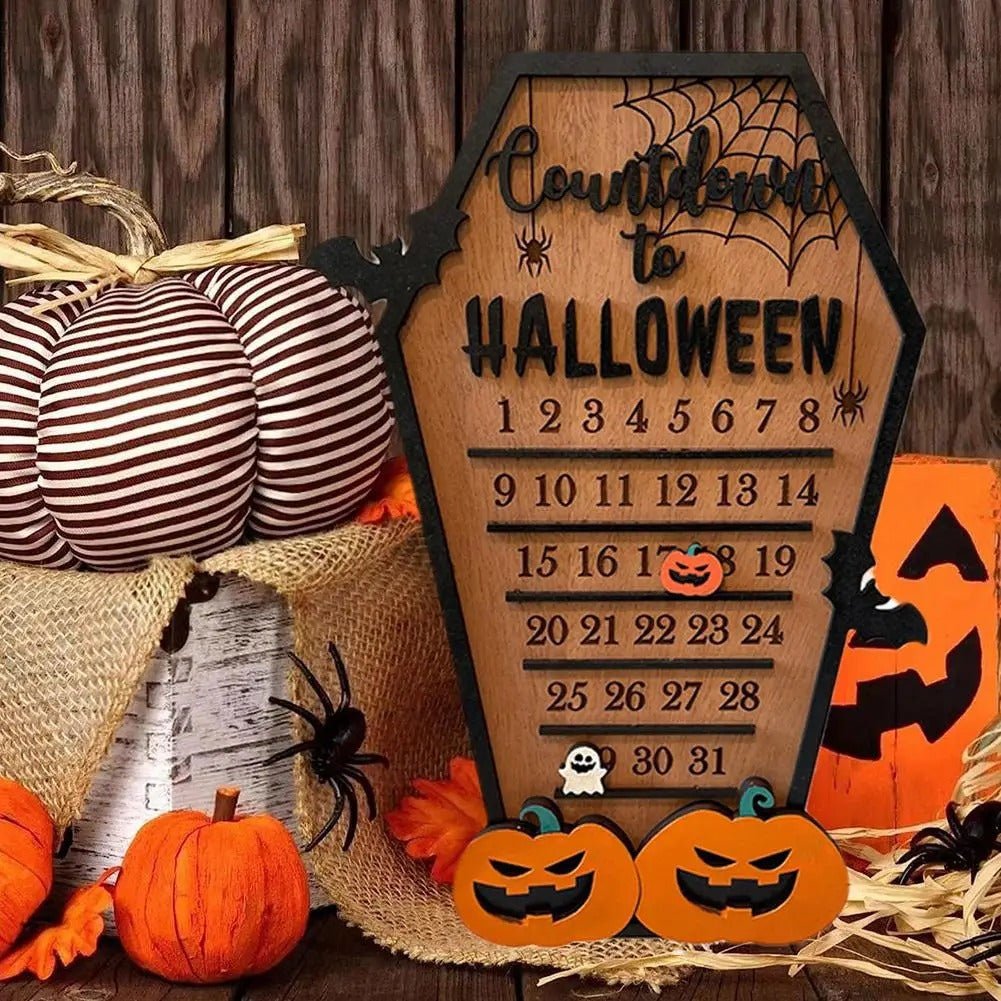 Wooden Halloween Countdown Calendar Decorative Table Ornament Spooky Season Decoration 29x20cm Autumn Theme | Sansoti