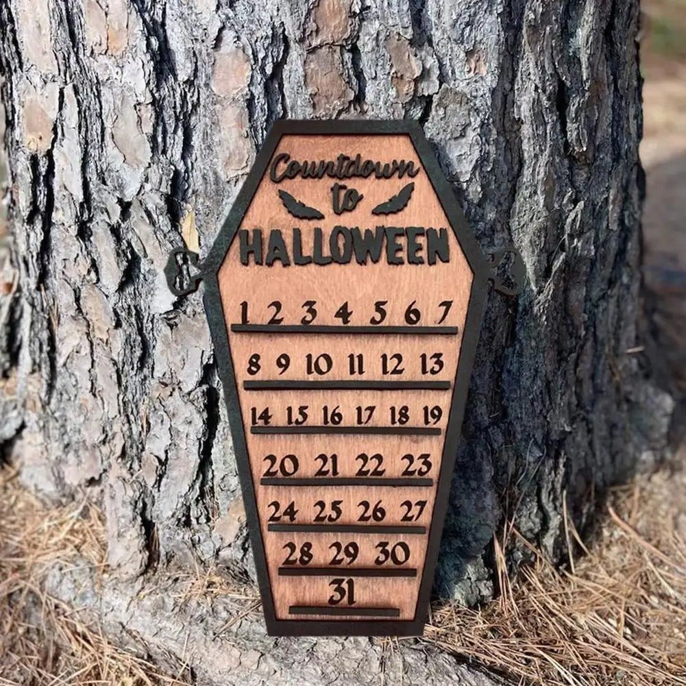 Wooden Halloween Countdown Calendar Decorative Table Ornament Spooky Season Decoration 29x20cm Autumn Theme | Sansoti