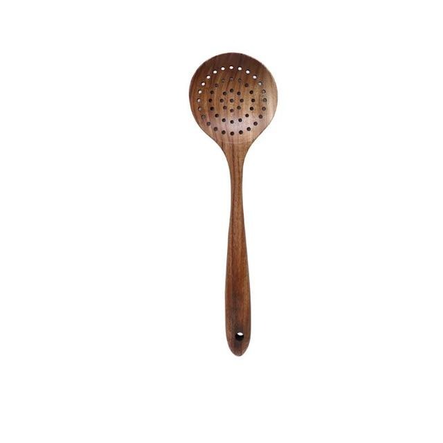 7-teiliges Küchenutensilien-Set aus Teakholz, Löffel, Pfannenwender, Suppenkelle und Öllöffel, langlebiges Naturmaterial | Sansoti
