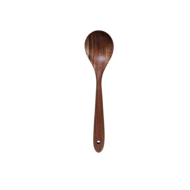 7-teiliges Küchenutensilien-Set aus Teakholz, Löffel, Pfannenwender, Suppenkelle und Öllöffel, langlebiges Naturmaterial | Sansoti