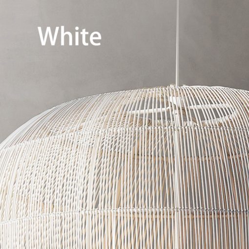 Japandi Rattan Hängelampe Handgewebt Weiß Schwarz Rund 31cm bis 61cm Esszimmer Wohnzimmer | Restfield