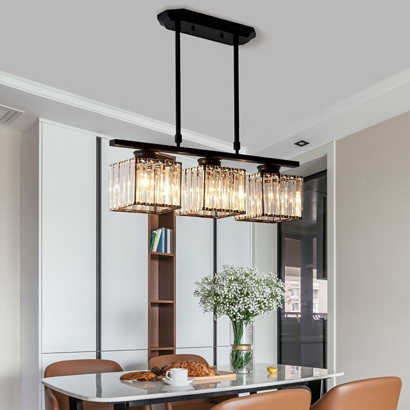Suspension Verre E27 Noir 3 ou 4 lumières Table à manger Îlot de cuisine Suspension scandinave Plafonnier Cuisine Salon | Restfield