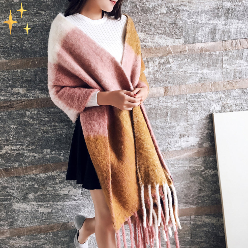 Soft Wool Wrap with Plaid Print and Fringes for Warmth Style and Comfort in Autumn and Winter | Sansoti