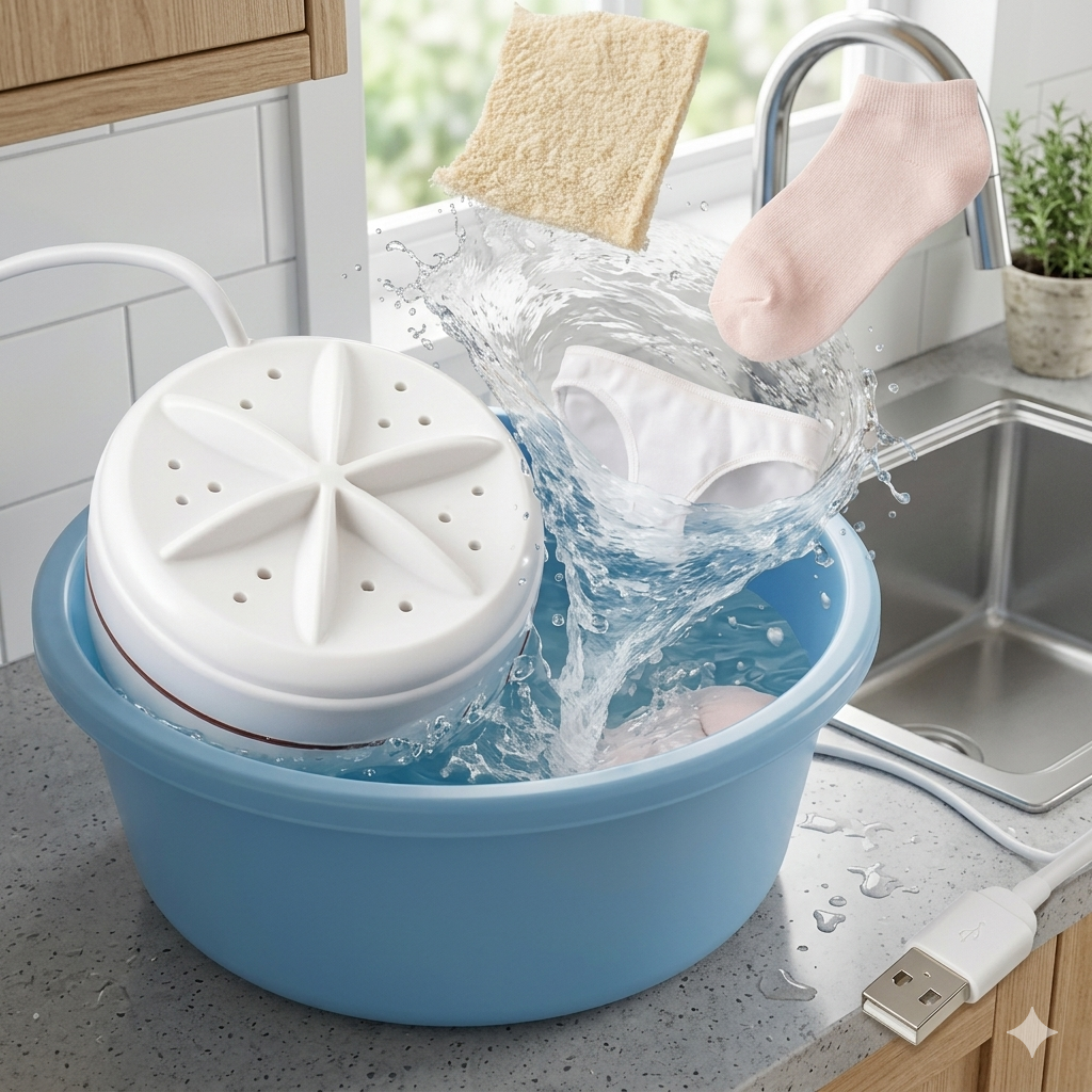 Portable Mini Washing Machine 10x10cm White ABS 4 Wash Modes for Camping Travel Home Underwear Small Laundry | Sansoti