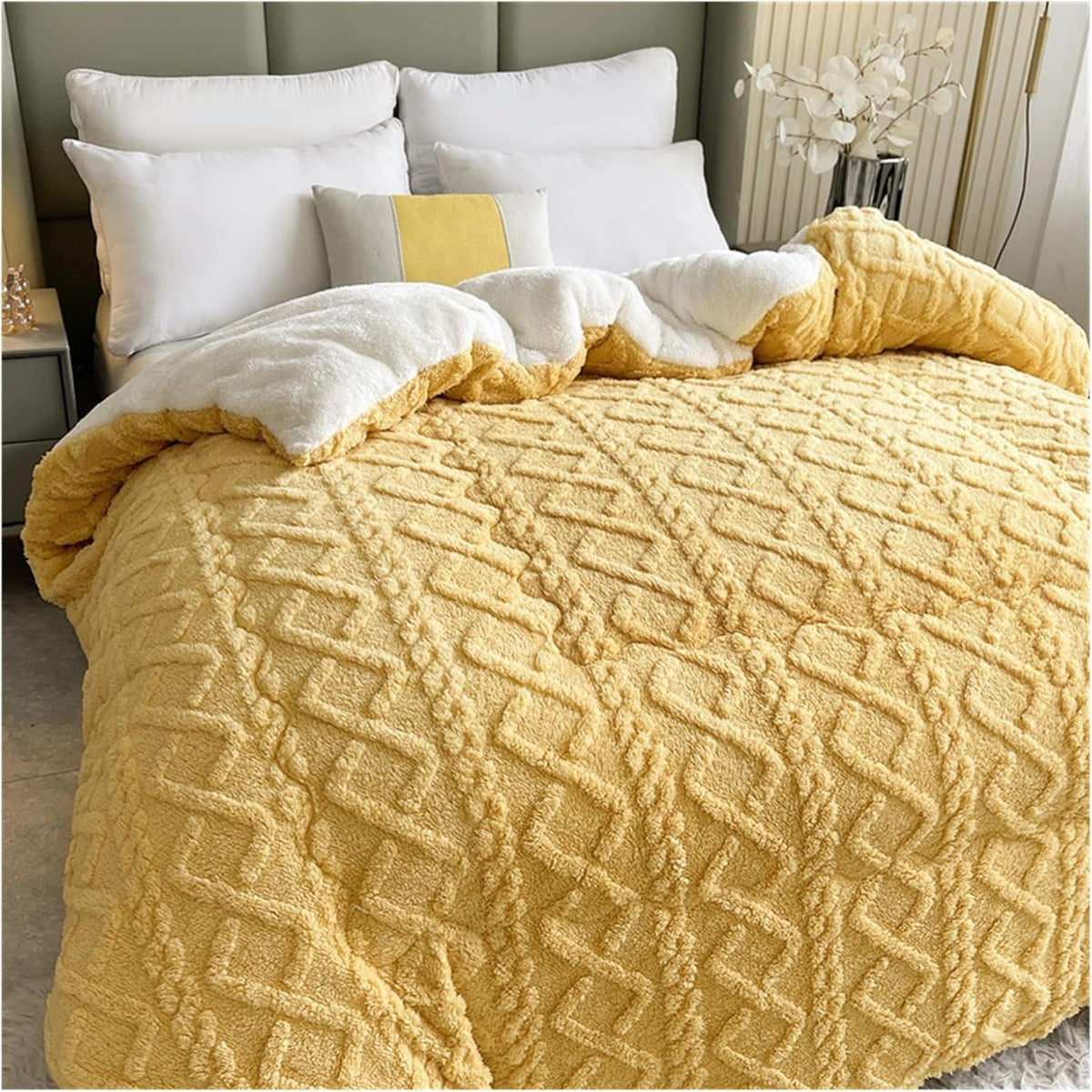 Dubbelzijdige Plaid Sherpa Fleece Geometrisch Patroon Warmte Comfort Woonkamer Slaapkamer Bank Bed Deken | Sansoti