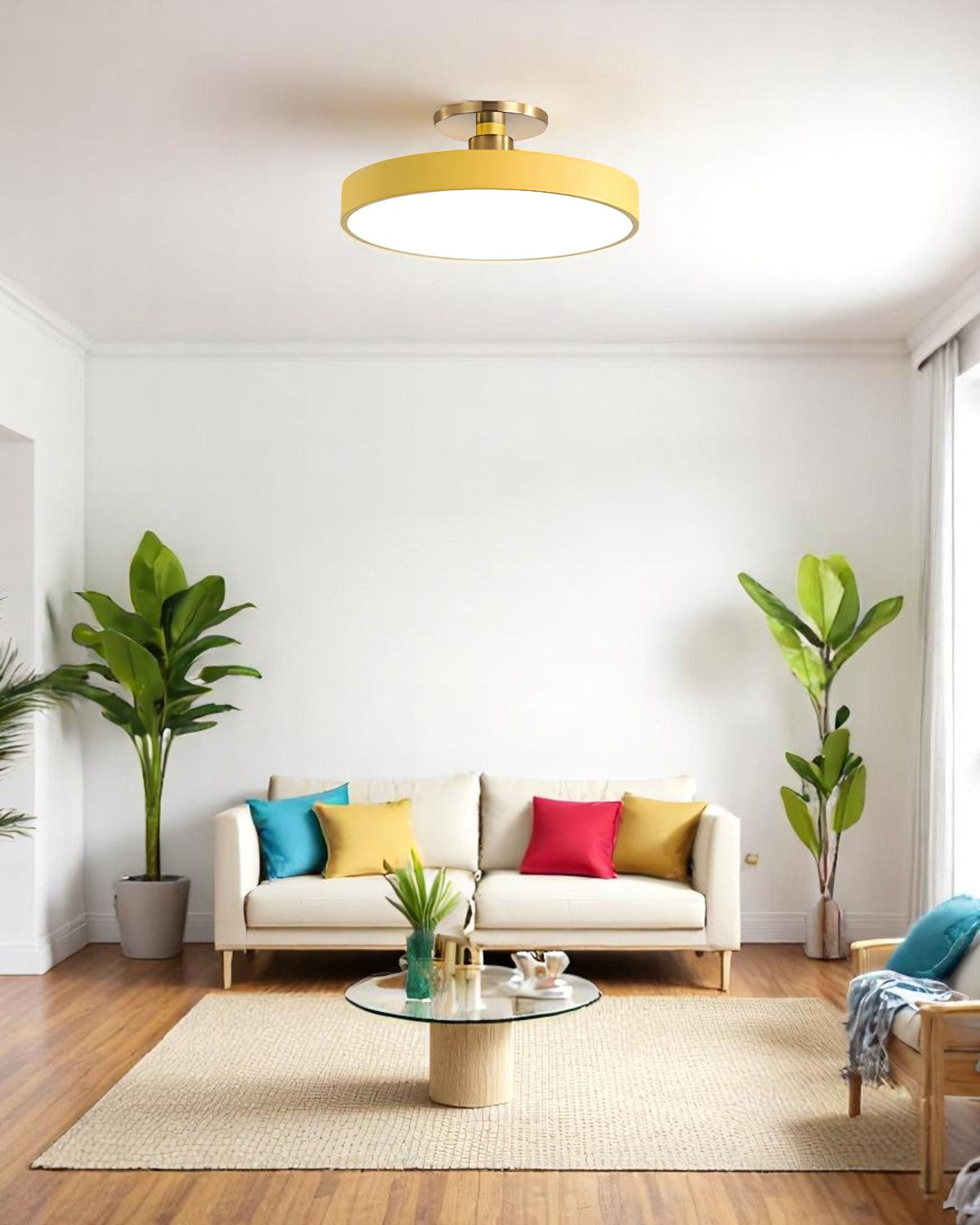 Moderne runde Deckenleuchte mit Gold-Detail und Acryl-Diffusor – minimalistische Semi Flush Design-Beleuchtung für Wohnzimmer und Schlafzimmer | Restfield