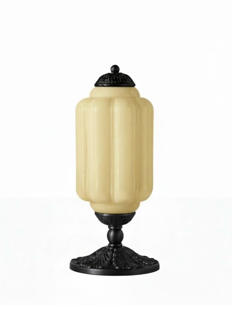 Vintage Glazen Tafellamp met Messing of Zwarte Afwerking | Sansoti