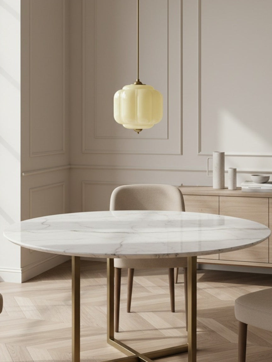 Vintage Kroonluchter met Crèmekleurige Glazen Kappen – Hanglamp in Retro-Stijl voor Eetkamer & Woonkamer | Sansoti
