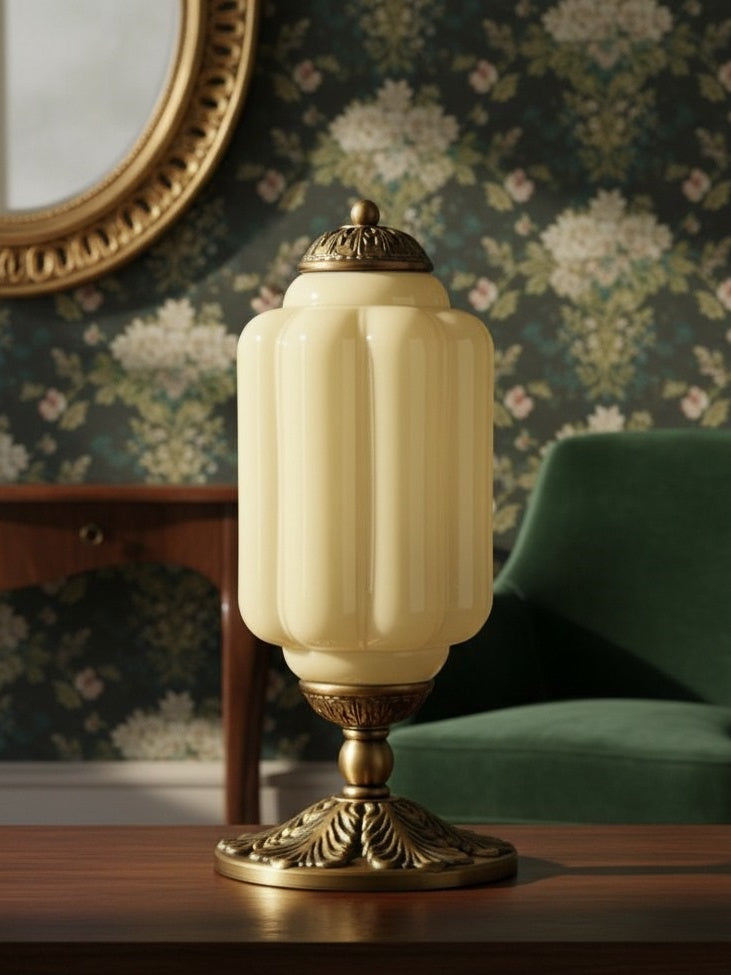 Vintage Glazen Tafellamp met Messing of Zwarte Afwerking | Sansoti