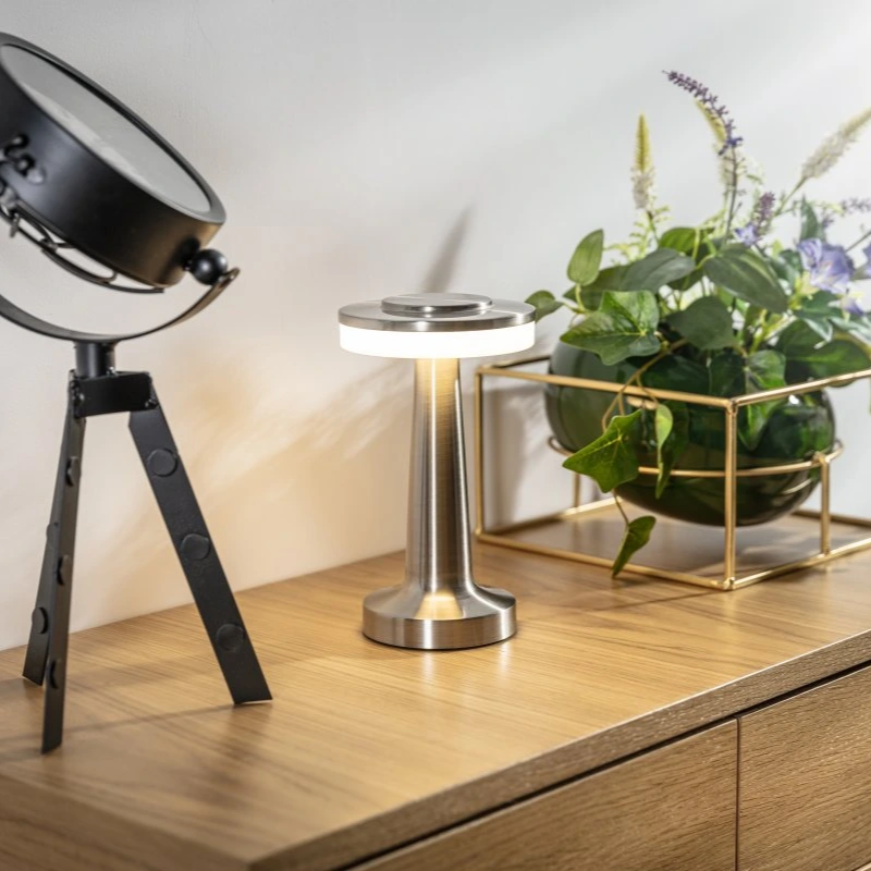 Tafellamp Draadloos Oplaadbaar Dimbaar Metaal LED 3 Lichtkleuren USB-C Goud Zilver Zwart Retro Restaurant Bar Nachtkastje Sfeerlamp Draagbaar | Sansoti