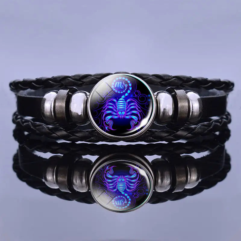 Edelstenen Armband met Sterrenbeeld Symbool Lapis Lazuli Sodaliet Leer Staal Beschermend Spiritueel Sieraad | Sansoti