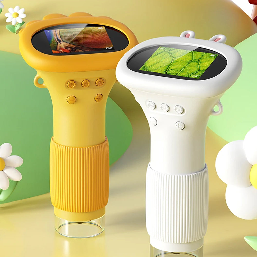 Digitale Kindermicroscoop 1000X Vergroting HD Camera voor Outdoor STEM Leren en Ontdekken Geel Wit Bruin | Sansoti