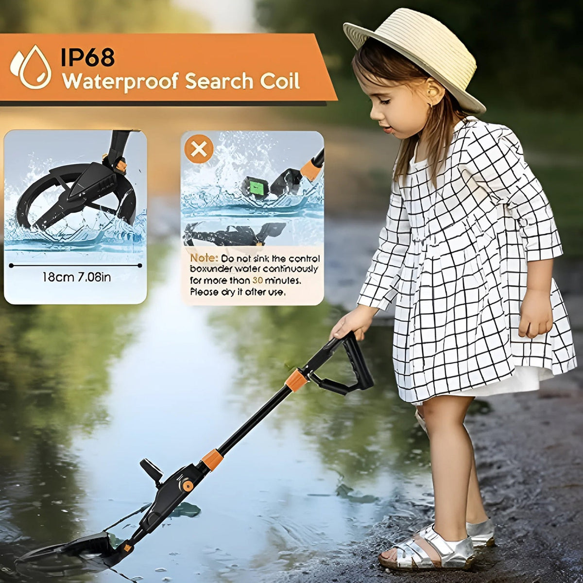 Children's Metal Detector Waterproof 26cm Depth Black Beach Toy Educational Treasure Hunt Toy | Sansoti