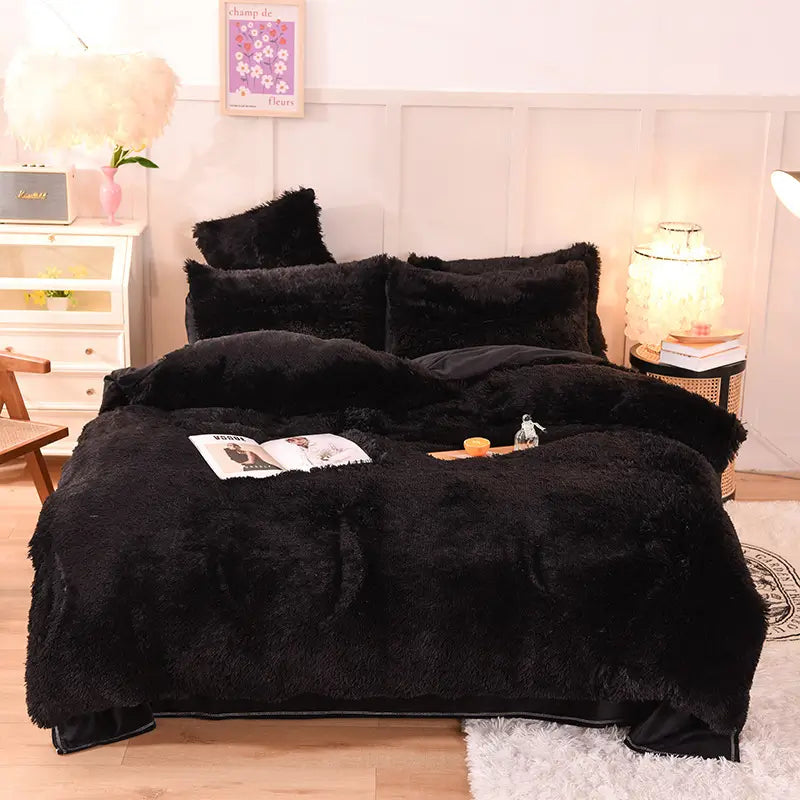 Fluffy Fleece Bedding Set – Teddy 3-piece or 4-piece – Duvet Cover Sheet Pillowcases Single | Sansoti