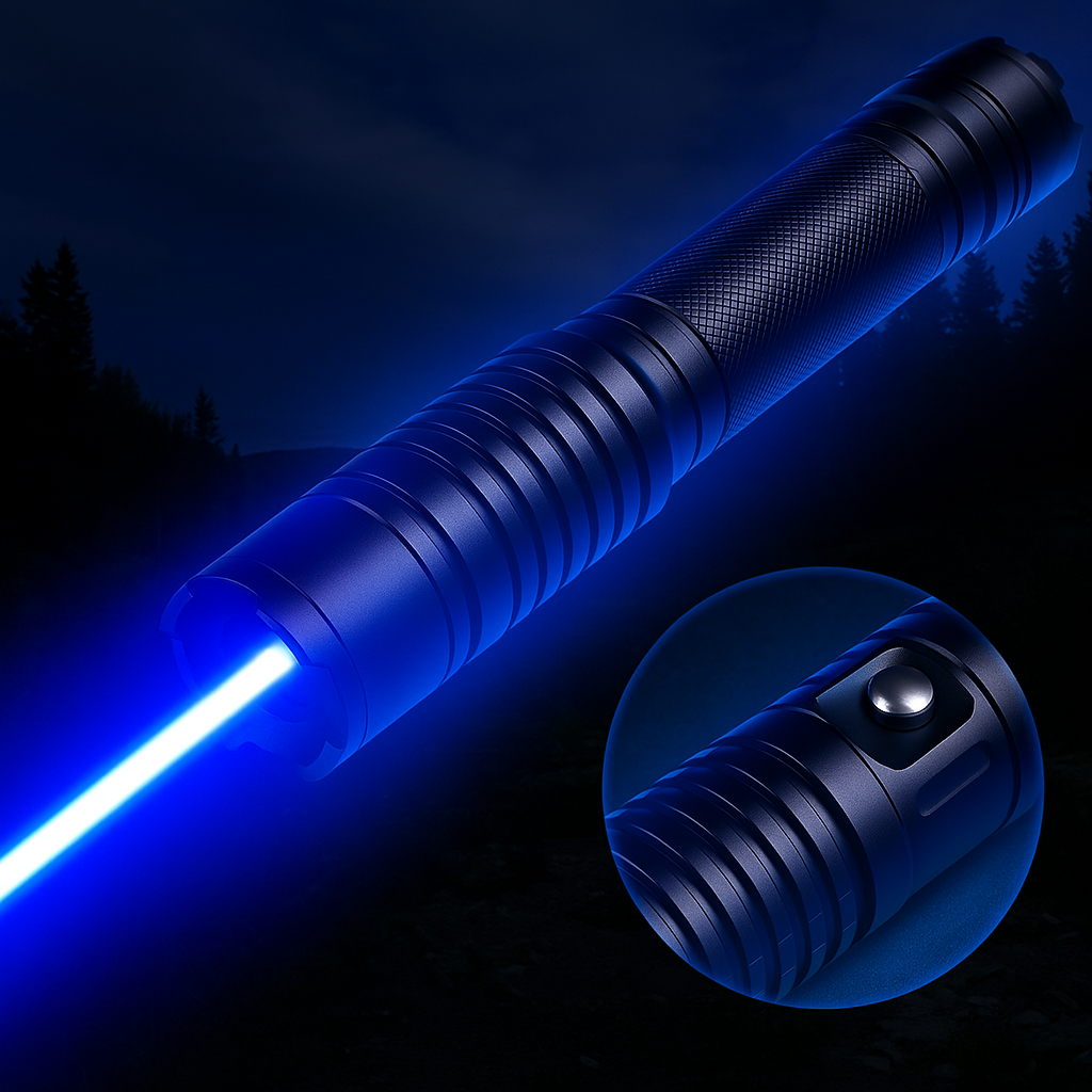 Krachtige Blauwe Laserpen 450nm met Verstelbare Focus en Thermische Ontstekingsfunctie | Tactisch Bereik 5000m+ | Aluminium Behuizing | Oplaadbaar met 2x 16340 Batterijen | Sansoti